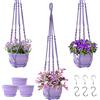 Checrxy Set di 3 fioriere da appendere in macramè con vaso, per piante da interno, realizzato a mano, in corda di cotone, decorazione per la casa, idea regalo per chiunque, include porta piante, vasi,