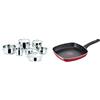 Lagostina Euforia Set di Pentole Induzione, Gas e Forno in Acciaio Inox 18/10, 11 Pezzi & Grill Antiaderente in Alluminio 26x26 cm, Induzione, Gas e Forno