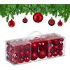 Relaxdays Palline di Natale, Set 76 Palle Albero, Addobbi Natalizi, Sfere in Plastica Opache, Lucide e Glitter, Rosso