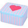 RBV Birkmann Birkmann - Contenitore per pasticceria a strisce con cuore, 12 x 10 x 6 cm, in lamiera stagnata, rettangolare, con coperchio, per la primavera, per biscotti in metallo, per la Pasqua