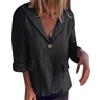 Generisch Giacca da donna Cardigan Loose Plus Size Solid Button con risvolto in misto lino