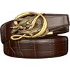 xichuangyuXCY Cintura casual da uomo in pelle a cricchetto con motivo coccodrillo lucido retrò cintura pantaloni personalizzati per jeans, Coccodrillo marrone+oro, 130 cm