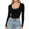 ALGALAROUND Maglietta da donna a maniche lunghe con scollo a U, basic, sexy, elegante, a maniche lunghe, per donna 2025
