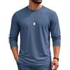 COOFANDY Maglietta Uomo Manica Lunga 100% Cotone Girocollo T-Shirt Basic Tinta Unita Grigio-Blu L