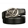 xichuangyuXCY Cintura casual da uomo in pelle a cricchetto con motivo coccodrillo lucido retrò cintura pantaloni personalizzati per jeans, Coccodrillo nero+argento, 120 cm