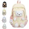 Generic Zaino scolastico Kawaii per ragazze con portachiavi in peluche a forma di orsacchiotto, zaino per la scuola con orso pastello, zaino multitasche in nylon impermeabile, leggero regalo per bambini e