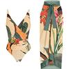 PAIDAXING Costume da bagno da donna in 2 pezzi con pareo abbinato, estivo, vintage, stampa floreale, monokini con gonna lunga avvolgente Boho Holiday Beachwear, 35-beige, M