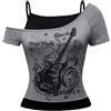 TYXHXTF Y2K Top Grunge Crop Top Goth T-Shirt Vintage Punk Harajuku Chitarra Stampa Grafica Spalle Scoperte per Bambina Club Party