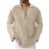 LVCBL, Camicia Medievale da Uomo, Costume Vikingo, in Lino, a Maniche Lunghe, Camicia dei Pirati, M-3XL, cachi, XL