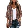 florynova Kimono da donna, cardigan estivo, vestibilità ampia, copricostume da spiaggia con stampa floreale, Boemia marrone, L