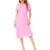 Wikoan Abiti Lunghi da Donna Camicie da Notte con Scollo a V Colori Solidi Abiti Lunghi a Maniche Corte con Tasche,S-XXL