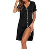 Marvmys Camicia da Notte Donna Manica Corta Cotone Estiva Scollo a V e Bottoni Camicie Notte Allattamento con Tasche S-3XL