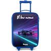 NoBoringSuitcases.com NoBoringSuitcases© Valigia Blu Per Bambini Personalizzato Con Un Nome | 48x31x19 cm - Bagaglio Ultraleggero Trolley A Mano Rigidi LED Ruote Da Viaggio - Ragazzo - Fasci di luce - Neon - Auto corsa