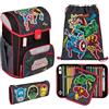Undercover Set di 5 zaini per la scuola, per ragazze di 1° grado, con contenuto personalizzato, astuccio per la scuola elementare, motivo Scooli, Avengers (nero/rosso), Set per la scuola