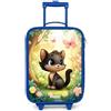 NoBoringSuitcases.com NoBoringSuitcases© Valigia Blu Per Bambini Compatto Bagaglio Ultraleggero | 48x31x19 cm - Bagagli Rigidi LED Ruote Valigie Neonato Bimbi - Ragazze - Gatto - Farfalla - Fiori