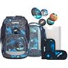ergobag zaino della scuola Pack Super Reflex Glow-Edition Schoolbag Set 6 -pezzi Bär Anhalter durch die Galaxis blu