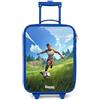 NoBoringSuitcases.com NoBoringSuitcases© Valigia Blu Per Bambini Compatto Bagaglio Ultraleggero | 48x31x19 cm - Trolley A Mano Rigidi LED Ruote Valigie Neonato - Ragazzo - Calciatore - Erba - Colorato