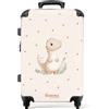 NoBoringSuitcases.com NoBoringSuitcases© Valigia Media Bambini Rigida Trolley Medio Viaggio Aereo | 67x43x25 cm - 4 Ruote Valigie Leggere Bimbo Valigetta Trolly Dimensioni M Beige - Dino - Pois - Sfondo