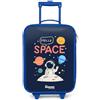 NoBoringSuitcases.com NoBoringSuitcases© Valigia Blu Per Bambini Compatto Bagaglio Ultraleggero | 48x31x19 cm - Trolley A Mano Rigidi LED Ruote Da Viaggio - Ragazzo - Astronauta - Citazione - Stelle