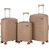 HULIXE-Valigia 55x40x20 cm Bagaglio a Mano Compatibile Ryanair, EasyJet, ITA Airways, Air France, KLM, Trolley Rigido in Polipropilene Ultra Resistente, 4 Ruote 360° S/M/L (Beige, Set 3 pezzi S M L)