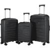 HULIXE-Valigia 55x40x20 cm Bagaglio a Mano Compatibile Ryanair, EasyJet, ITA Airways, Air France, KLM, Trolley Rigido in Polipropilene Ultra Resistente, 4 Ruote 360° S/M/L (Nero, Set 3 pezzi S M L)
