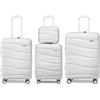 KONO Set di 4 Valigie Rigida 35,5/56/65/75cm Polipropilene Valigia Trolley con TSA Lucchetto e 4 Ruote (Bianco)