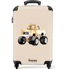 NoBoringSuitcases.com NoBoringSuitcases© Valigia Cabina Bambino Bagaglio A Mano Trolley | 55x35x20 cm - Bambini Da Viaggio Rigido Leggero Aereo 4 Ruote Luggage Monster truck - Giallo - Sfondo beige
