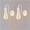 ANKBOY 2 lampade da parete vintage con interruttore, bianco, E27 | Lampada da parete con cordino, per interni, stile retrò, con interruttore, per camera da letto, soggiorno