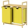 ML DESIGN modern living ML-Design Cesto Portabiancheria con Struttura in Bambù e 2 Scomparti 2x30L Mobile Portabiancheria Giallo con Maniglie e Ripiano, Raccoglitore adatto per il Bagno o Sacchi Estraibili, 63 x 33 x 73 cm