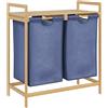 CLP Cesta Portabiancheria per Vestiti Sporchi 2 Scomparti Sussina, Scaffale per Lavanderia in Legno con Ripiano, Ceste in Bambù per Bagno, Colore:natura