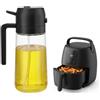 GIUPIKKIA Spruzzino Olio per Friggitrice ad Aria 470ml - Oliera Spray 2 in 1 con Nebulizzatore e Versatore in Vetro - Spruzzatore Olio Senza BPA per Cucina e Insalata