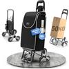 Veekovo Carrello Spesa Tre Ruote Pieghevole, Carrello Portaspesa con Borsa da 56L, Borsa Impermeabile Rimovibile, Carrello Portaspesa Richiudibile, Ruote Silenziose (Nero)