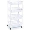 Acan Tradineur - Carrello per verdure, modello PLFT in plastica a 4 livelli e ruote, cestini impilabili portaoggetti, frutta, verdura, cucina, bagno (bianco, 85 x 40 x 30 cm)