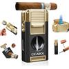 CIGAROL Accendini, 5 in 1 Accendino con Tagliasigari a V, 2 Fiamma Accendino Antivento per Sigari - Senza Gas Butano, Perfetto Regalo per Uomo (Nero)