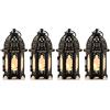 NUPTIO Lanterna piccola Marocchina Nero: 4 Pezzi Portacandele Tealight | Lanterne per candele piccole in Metall con Pannelli in Vetro Trasparente Decorazione da Tavolo per Esterni Natale Halloween