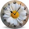 Horienteeon Orologio da parete in legno a forma di margherita con fiori bianchi, silenzioso, senza ticchettio, funzionamento a batteria, decorazione rustica per cucina, soggiorno, camera da letto