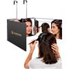 JUSRON Specchio a 3 vie con luci LED, specchio per taglio capelli a 360°, altezza regolabile e ricaricabile, strumento per taglio di capelli fai da te, per uomini e donne-Nero opaco