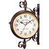 Hperu Orologio da parete bifacciale, design vintage con orologio da stazione con struttura ad angolo in metallo, giardino pensile per decorazioni per la casa (non richiede batteria)