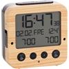 TFA Dostmann Bingo 60.2528 - Sveglia radio con retroilluminazione automatica, data, visualizzazione della temperatura e due sveglie, lunghezza 81 x larghezza 33 x altezza 81 mm, effetto legno, tasti