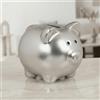 MIJOMA Salvadanaio a forma di maiale lucido, finitura in metallo opaco, in ceramica, 8 x 6,5 cm, elegante salvadanaio con stopper, design moderno, idea regalo per bambini e adulti (argento)