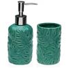 Generico Set Accessori Bagno in Ceramica - Dispenser Sapone e Porta Spazzolini, Dosatore Sapone Liquido + Bicchiere Portaspazzolino, Design Moderno Lucido (Verde)