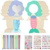 HDHGXUJRD Set fai da te in legno, 14 specchi in legno fai da te con maniglia, set fai da te per bambini, decorazione di compleanno a sirena, in legno incompiuto, set fai da te per ragazzi e ragazze
