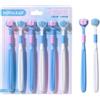 Vonmerie Set di 6 spazzolini da denti a 3 setole, per adulti e bambini, spazzolino da denti da viaggio, 2025 nuovo (blu ghiaccio)