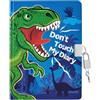 WERNNSAI Diario per Dinosauro per Bambini - Diario luminoso per Ragazzo Diario per Segreto con lucchetto e Chiavi, Blocco Note per la Scuola A5 a Righe per Scrivere Disegnare