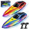 YESHIN RC Barca da 2 pezzi con luce a LED, 15 km/h, barca telecomandata, adatta per piscine e laghi, telecomando da 2,4 GHz, funzione flip automatica, livello della batteria e allarme remoto, per