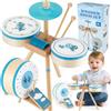 LINFUN KIDS Tamburo Bambini Set,Batteria Giocattolo in Legno 1 Anno Blu | Giocattoli Musicali con Tamburo Strumenti Musicali Montessori Interattivo Regalo per Ragazzi e Ragazze 2 3 Anni