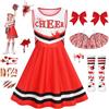 Mystery Code Vestito Halloween Bambina, Costume Zombie Cheerleader per Ragazza con Pom Poms, Calze, Tatuaggi e Capelli, Strega Costumi Halloween Diavolo Bambina Feste e Cosplay per 7-12 Anni Bambini
