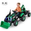 COSTWAY 4 in 1 Trattore Elettrico per Bambini, Trattore Cavalcabile per Bambini 3-8 Anni con Telecomando Rimorchio e Cucchiaia Staccabile, Velocità Regolabile, Doppi Motori (Verde)