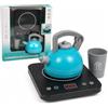 Generico Set Cucina Fornello Piastra Piano ad Induzione con Luci e Suoni Reali Bollitore e Bicchiere Rosa Azzurro Caffettiera Moka Giocattolo Simulatore di Cottura Elettrodomestici Giocattolo Bambini (azzurro)