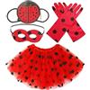 VGMANNTA Costume Ladybug Bambina Set: Accessori Lady Bug, Travestimento Coccinella con Maschera, Guanti, Borsa, Gonna Tulle per Carnevale, Compleanno, Halloween